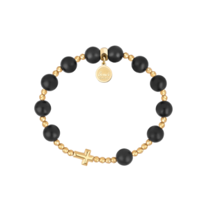 Różaniec na rękę z kamieni naturalnych black stone i złoty hematyt