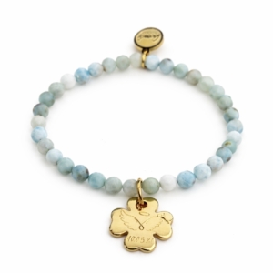 Dziecięca bransoletka amazonit i pozłacana koniczynka