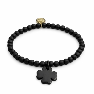 Dziecięca bransoletka black stone i koniczynka czarny tytan