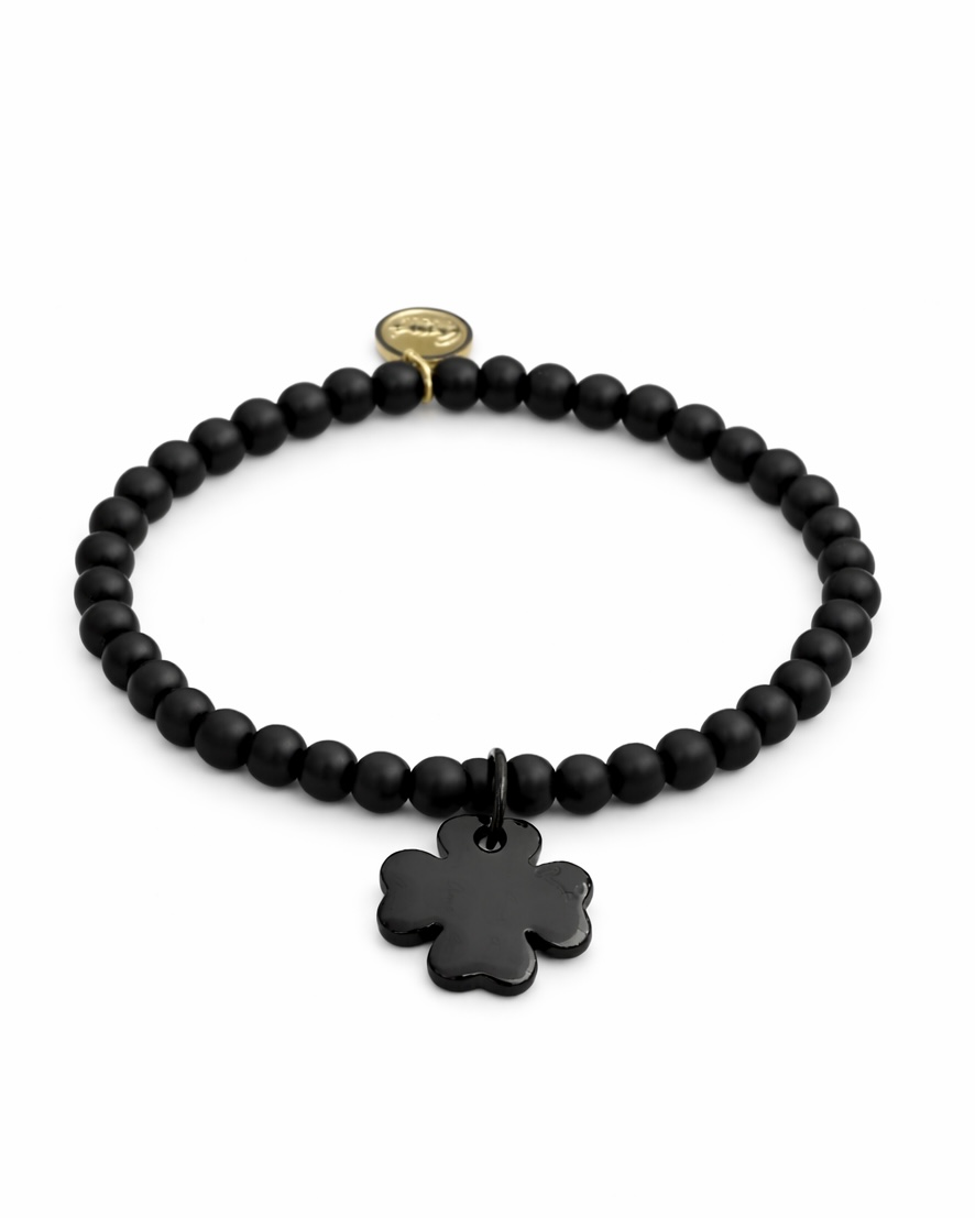 Dziecięca bransoletka turmalin czarny i pozłacane kółko